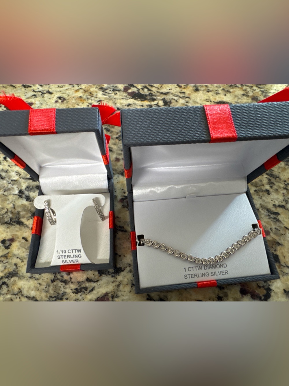 Sterling Silver Diamond Jewelry Set-Tennis Bracelet & Hoop Earrings-New in Boxes
